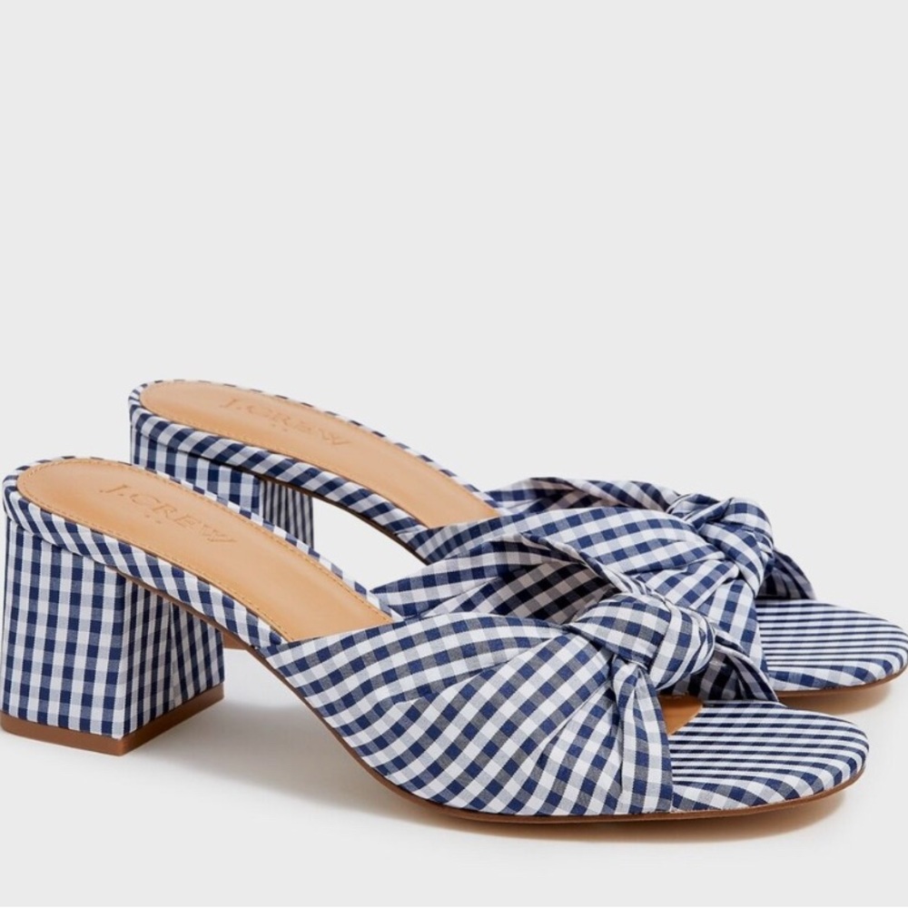 Gingham Printed Midblock Knot Heel Sandals